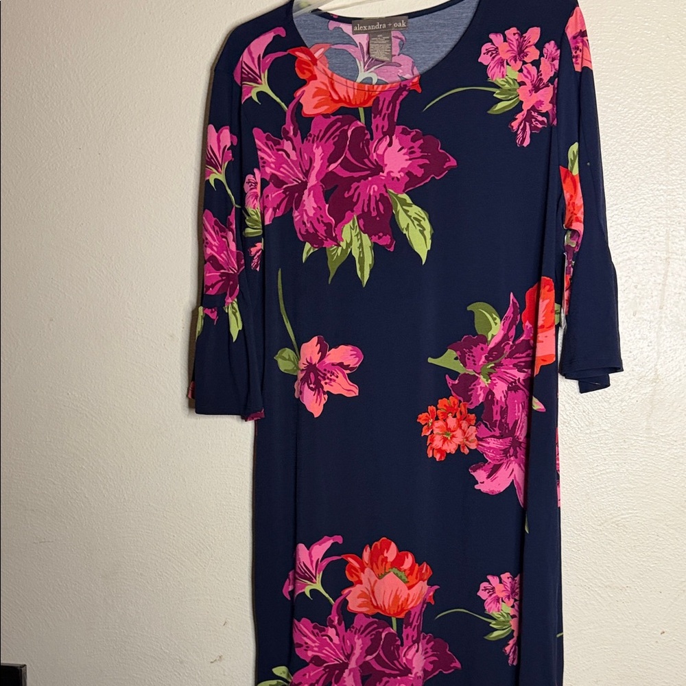 Alexandra & Oak Navy Midi Dress with Pink Floral Print
